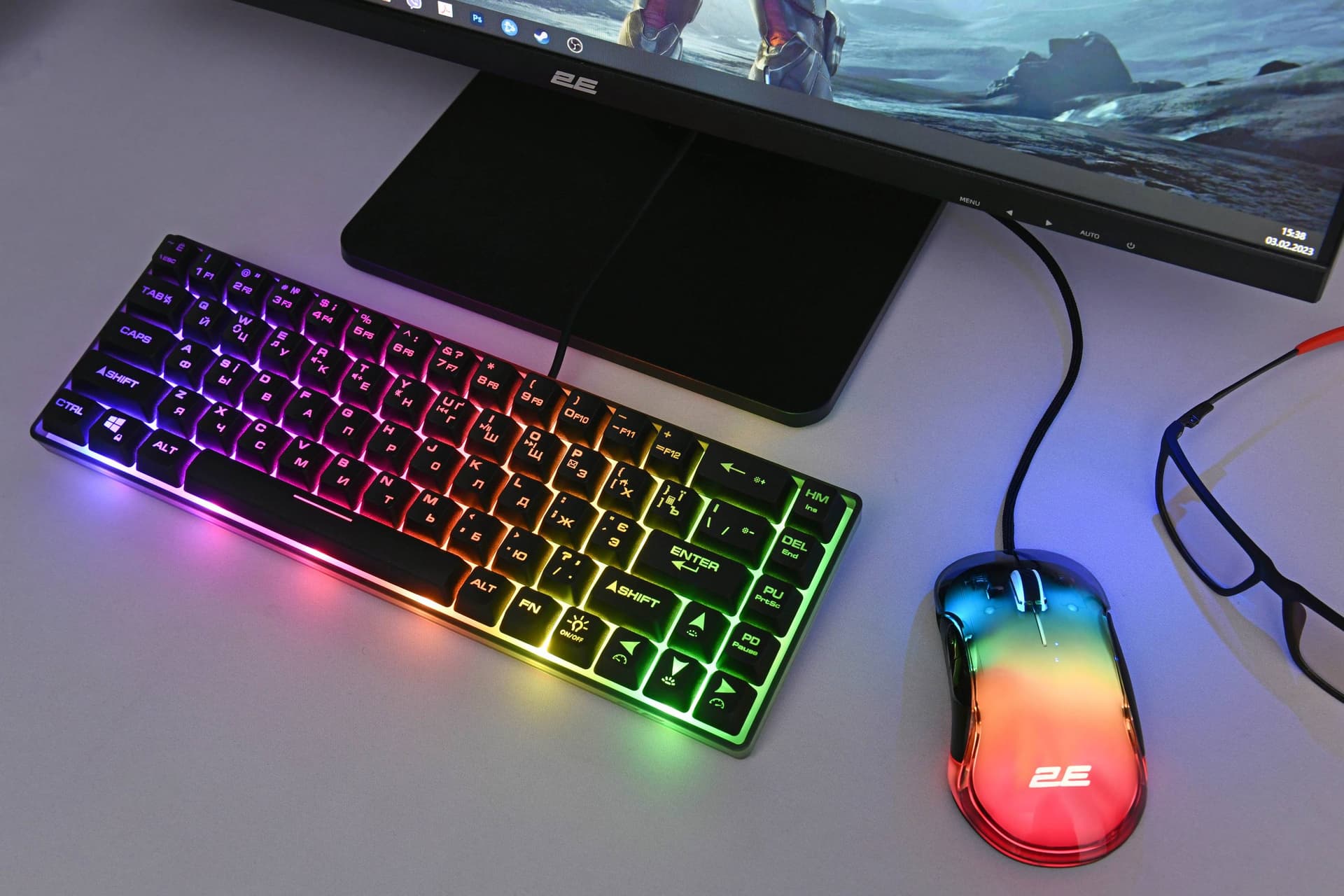 Klaviatura 2E GAMING KG 345 RGB 68 key USB Transparent UKR